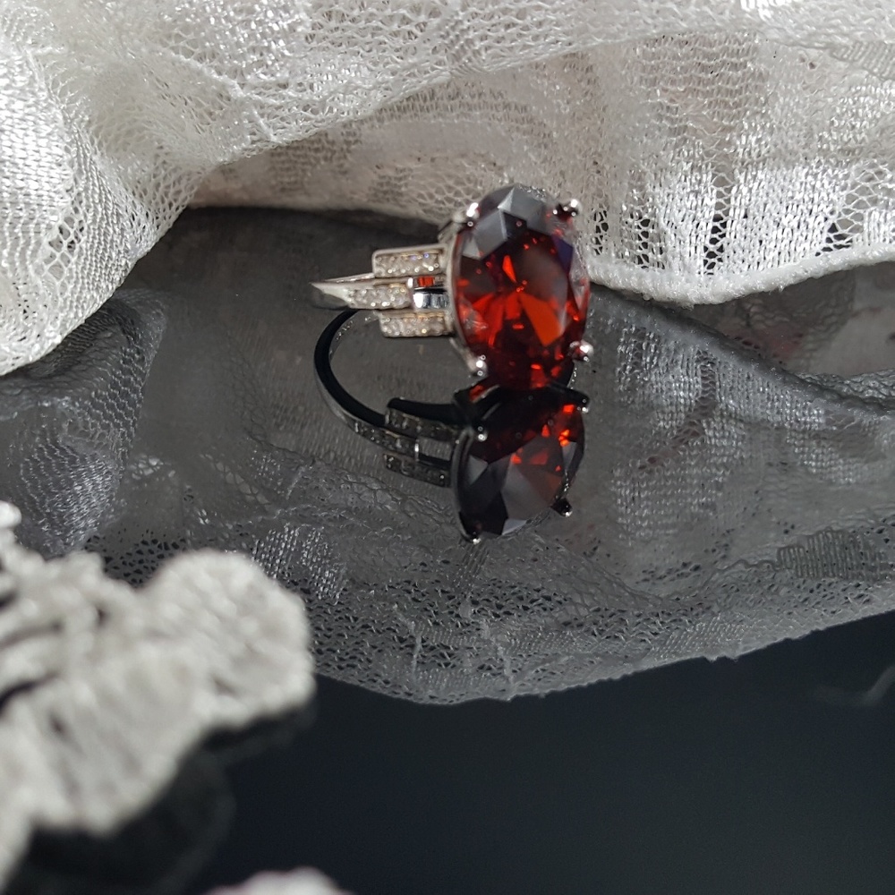 Garnet n White Cubic Zirconia Rhodium Plated S925 - Picture 2 of 8